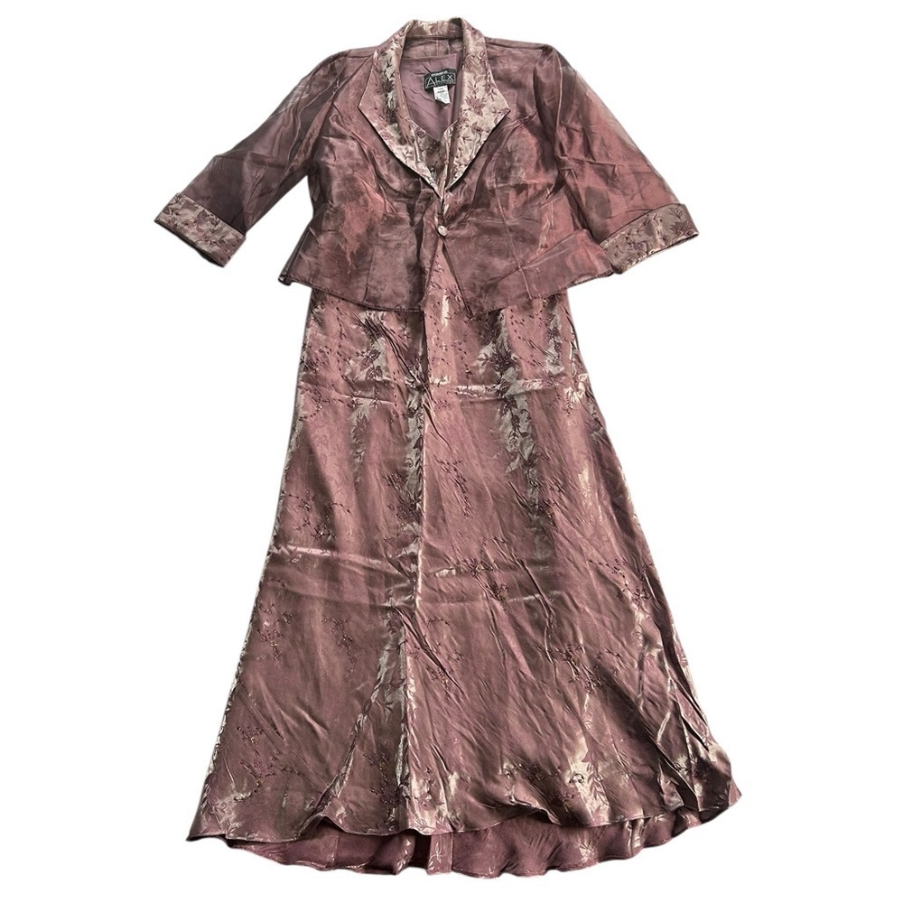 Vintage Alex Evenings Beaded Sequin Floral Mauve Set 14W Mother of the Bride